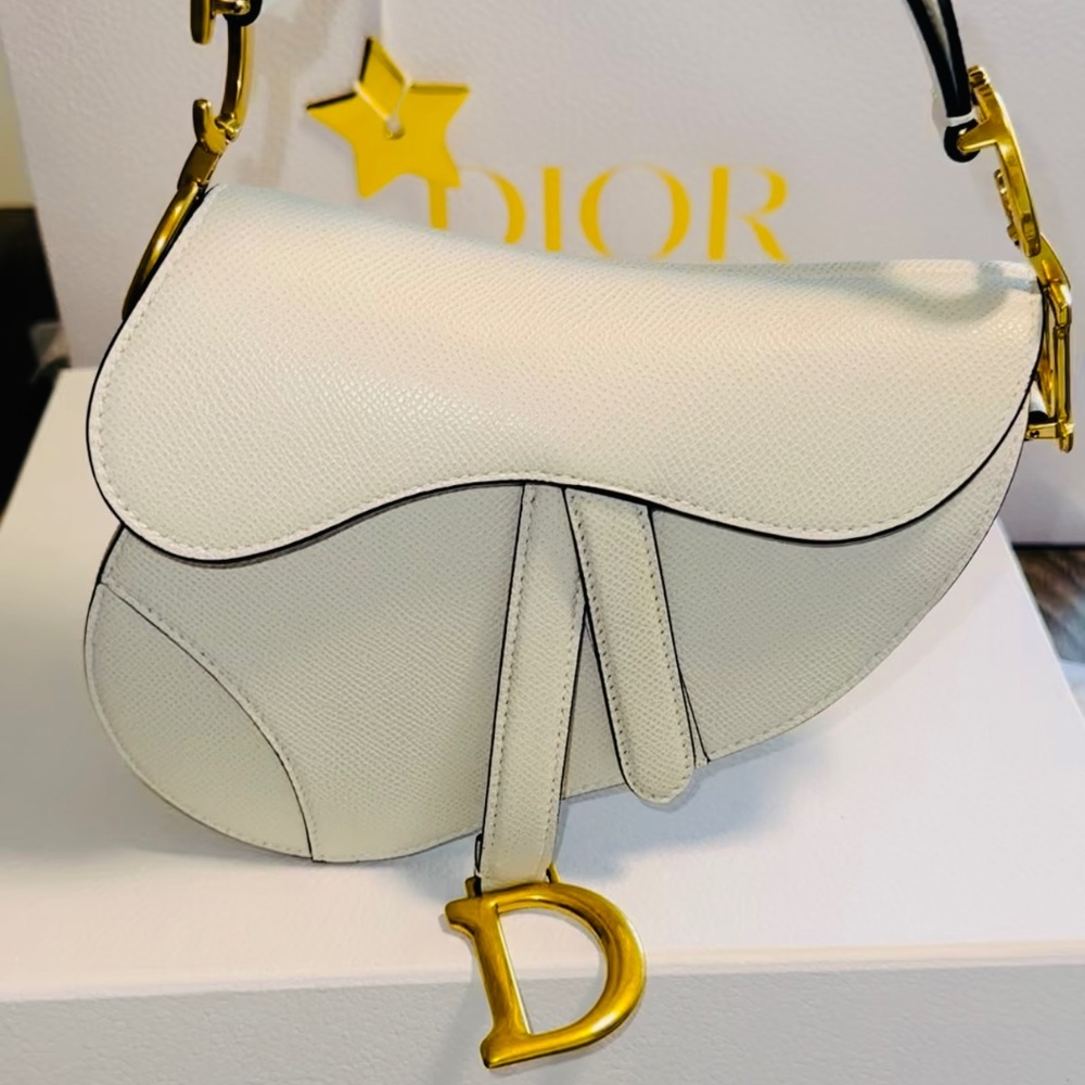 Dior Saddlebag with Strap Mini Handbag. White. NEW Bag. Never Used.